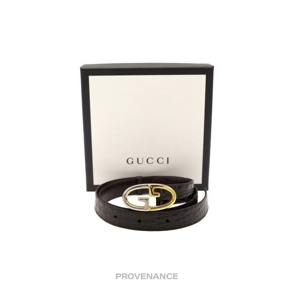 🔴 Gucci GG Crocodile Leather Belt - Burgundy 80/32 - Picture 1 of 11